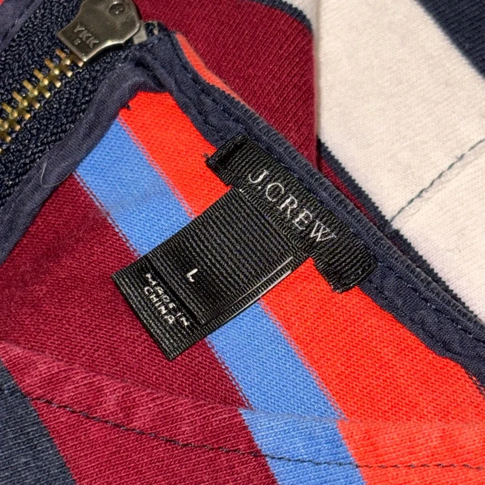 J Crew Stripe Color Block Shirt Scoop Neck Top Zipper Back